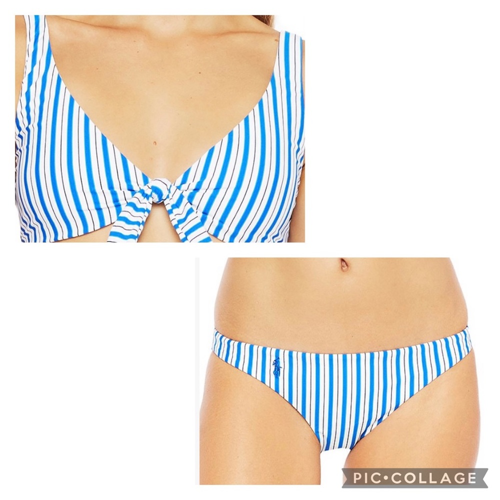 NWT LRL Women’s Bikini Cobalt/White Stripe L